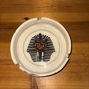 Egyptian Ceramic Ashtray W/ Pharaoh and Egypt Symbolism Graphics - VTG/EXCELLENT